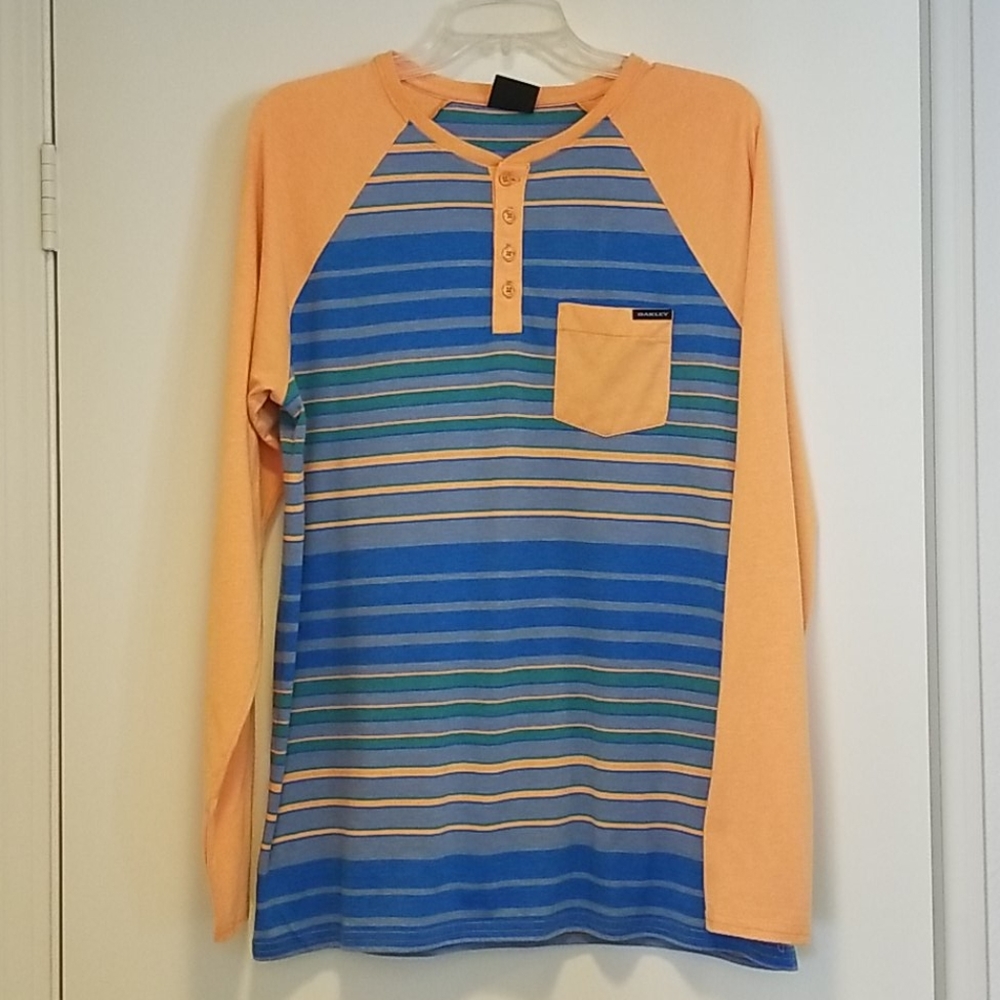 Oakley Long Sleeved Tee Blue and Orange Size Large